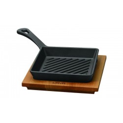 Cast Iron Ribbed Pan with Wooden Stand