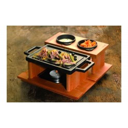 Reversible Cast Iron Double Griddle Pan with Wooden Platter